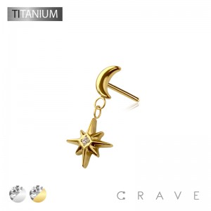 IMPLANT GRADE TITANIUM THREADLESS PUSH IN MOON STARBURST DANGLE TOP PART ONLY